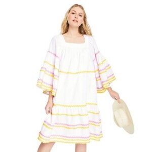 Lisa Marie Fernandez | Women's White Ric Rac Flare Sleeve Dress - Size L